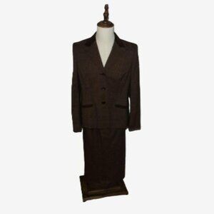 Le Suit Brown Two-Piece Skirt Suit Women's Size 12 EUC